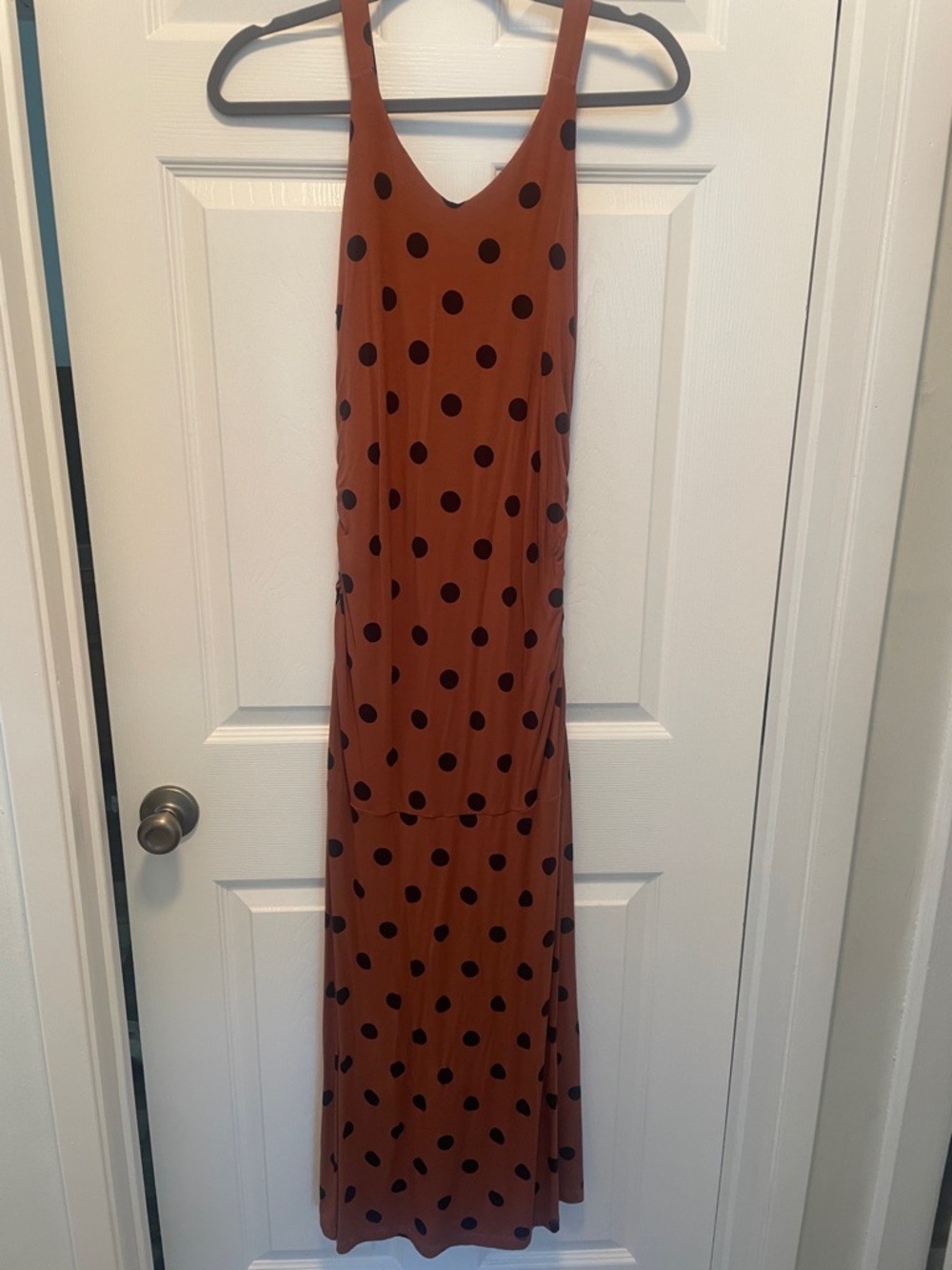 NWT Anthropologie Polka Dot Ruched Midi Dress, Size XS - Picture 6 of 12